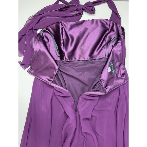 VTG Y2K Jessica McClintock Empire Dress 12 Plum Halter Chiffon Prom Bridesmaid - Picture 11 of 16